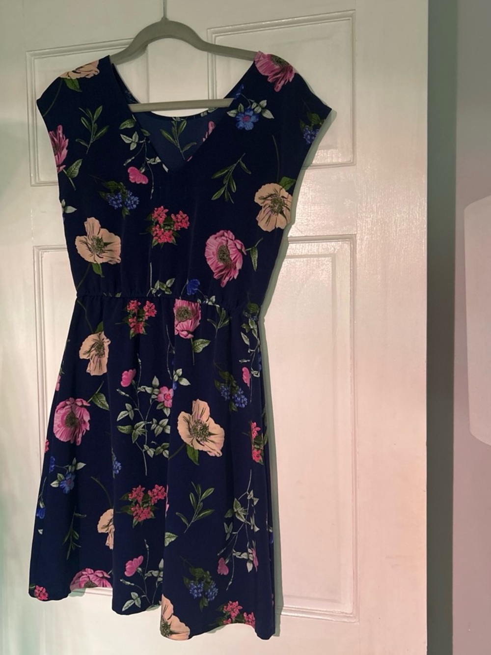 Old Navy Navy Floral Fit-and-Flare Mini Dress - Pink & Cream Flowers